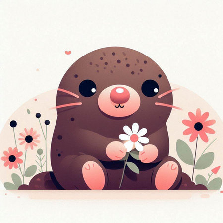 Cute cartoon seal with flowers in the garden. Vector illustration.のイラスト素材