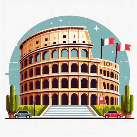 Colosseum in Rome, Italy. Vector illustration in flat styleのイラスト素材