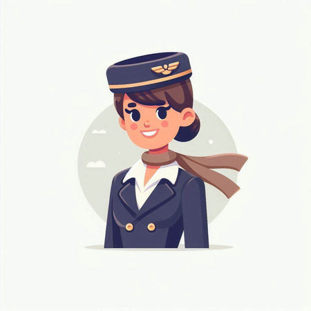 Cartoon stewardess in uniform. Vector illustration in flat styleのイラスト素材
