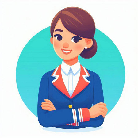 Portrait of a beautiful stewardess in uniform. Vector illustrationのイラスト素材