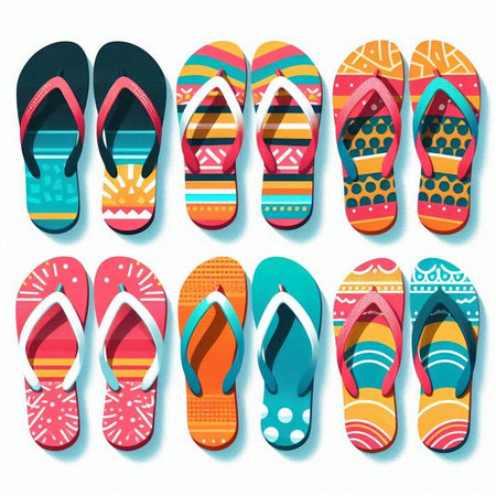 Set of colorful flip flops on white background. Vector illustration.のイラスト素材