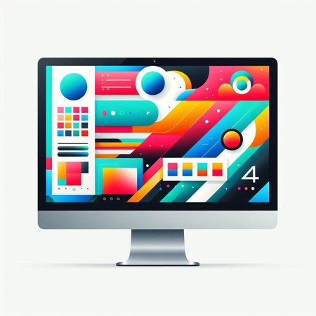 Computer monitor with colorful abstract background. Vector illustration. Eps 10.のイラスト素材