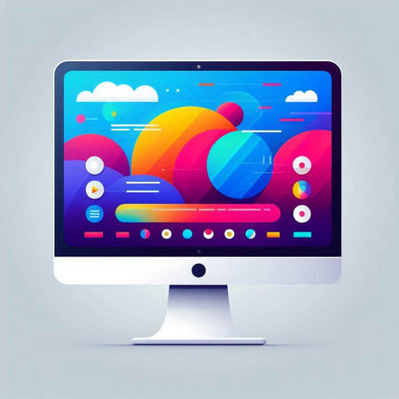 Modern computer monitor with colorful abstract background. Vector illustration. Eps 10のイラスト素材