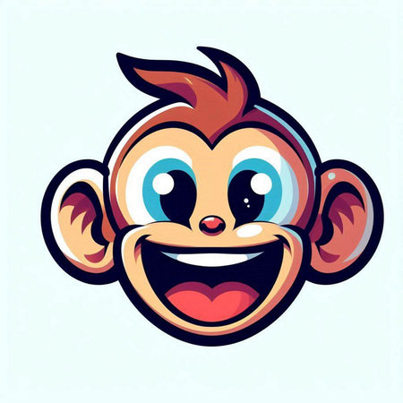funny cartoon monkey face on a blue background, vector illustration.のイラスト素材