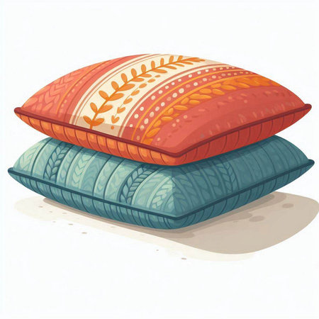 Illustration of a set of colorful pillows on a white backgroundのイラスト素材