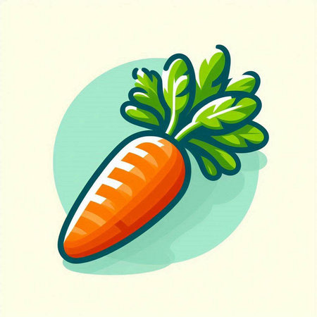 Carrot icon. Vector illustration of a fresh carrot with green leaves.のイラスト素材