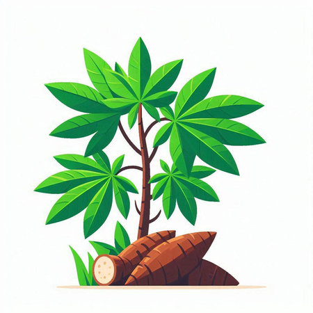 Cassava plant with leaves isolated on white background. Vector illustration.のイラスト素材