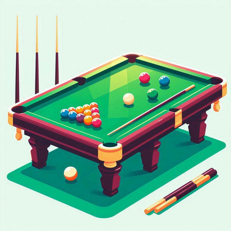 Billiard table with balls and cue. Vector illustration in retro styleのイラスト素材