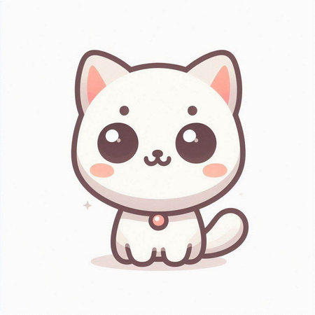 Cute cartoon cat on white background. Cute kawaii kitten. Vector illustration.のイラスト素材