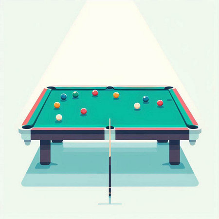 Pool table with balls and cue. Vector illustration in retro style.のイラスト素材