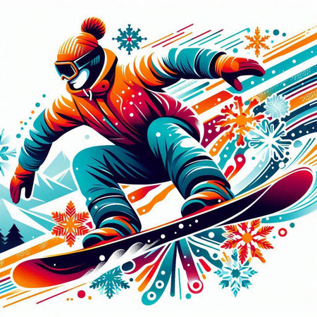 Snowboarder in action, vector illustration, eps-10のイラスト素材