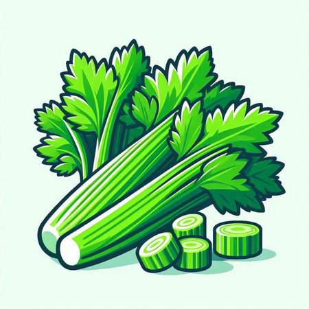 Vector illustration of fresh celery and slices isolated on white background.のイラスト素材