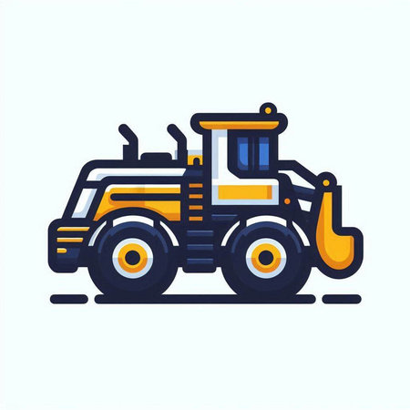 Tractor icon. Vector illustration, flat design. Side view.のイラスト素材