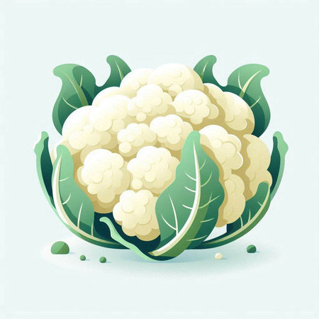 Cauliflower vector illustration. Cauliflower with green leaves.のイラスト素材