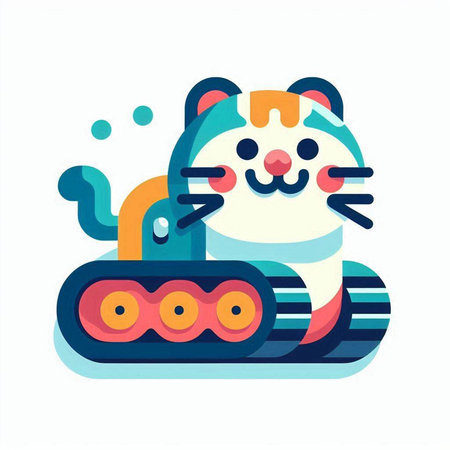 Cute tiger on a conveyor belt. Vector illustration in flat style.のイラスト素材