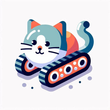 Cute cartoon cat on a conveyor belt, vector illustration.のイラスト素材