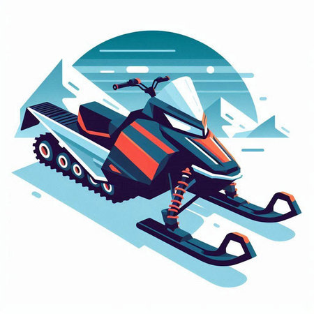 Snowmobile in the mountains. Snowmobiling. Vector illustration.のイラスト素材