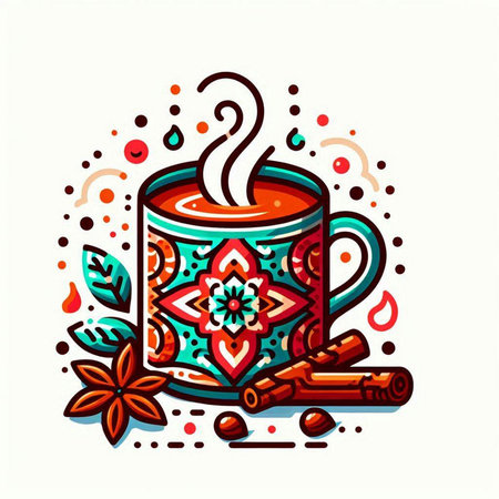 Cup of hot drink with cinnamon and star anise. Vector illustration.のイラスト素材