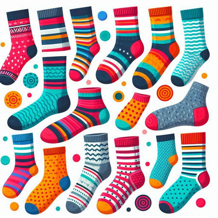 Set of colorful socks with different patterns. Vector illustration in cartoon style.のイラスト素材