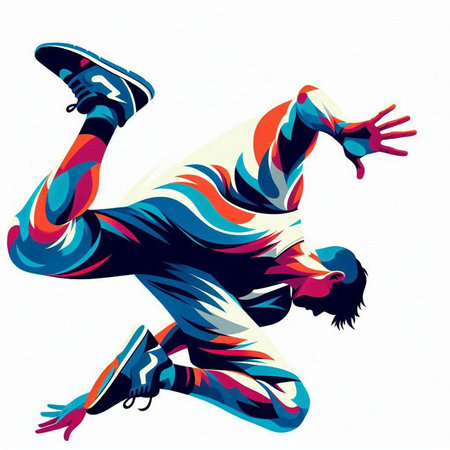 illustration of a breakdancer in action. Vector illustration.のイラスト素材