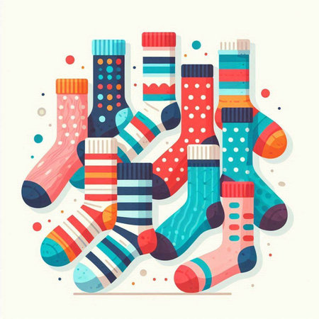 Colorful socks on white background. Vector illustration in flat style.のイラスト素材