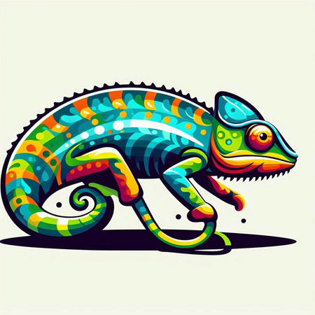 Cartoon chameleon on a white background. Vector illustration.のイラスト素材