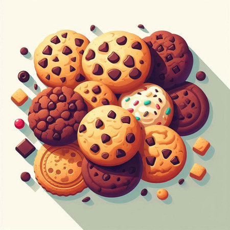 Biscuits with chocolate chips and candies. Vector illustration.のイラスト素材