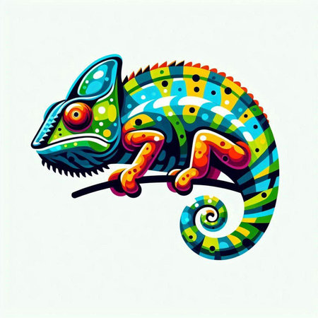 Chameleon isolated on white background. Colorful vector illustration.のイラスト素材