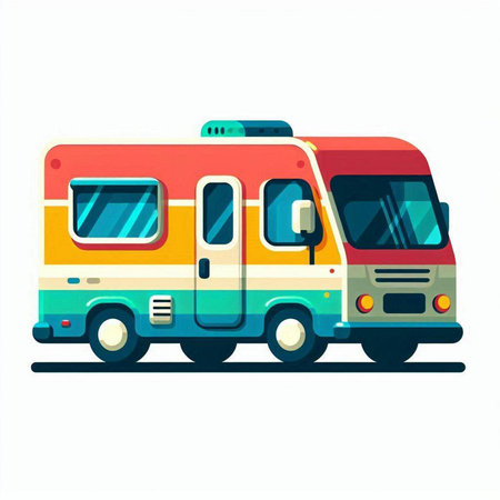 Colorful camper car isolated on white background. Vector illustration.のイラスト素材