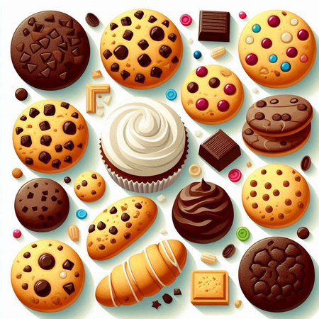 Chocolate cookies and sweets on a white background. Vector illustration.のイラスト素材