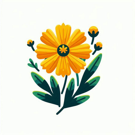 Hand drawn vector illustration of yellow daisy flower. Isolated on white background.のイラスト素材