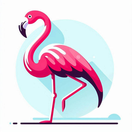 Pink flamingo on white background. Vector illustration in flat style.のイラスト素材