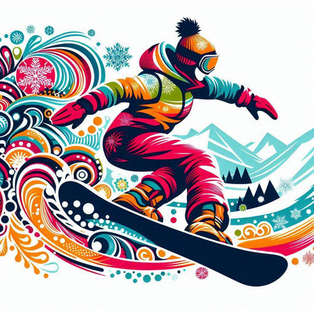 Snowboarder on abstract colorful background. Vector illustration for your designのイラスト素材