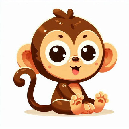 Cute cartoon monkey sitting on a white background. Vector illustration.のイラスト素材