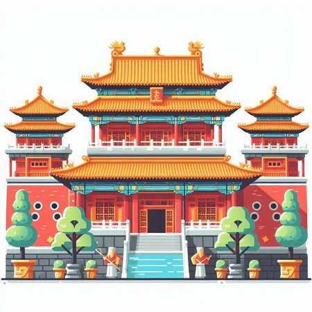 Chinese temple. Vector illustration in cartoon style on a white background.のイラスト素材