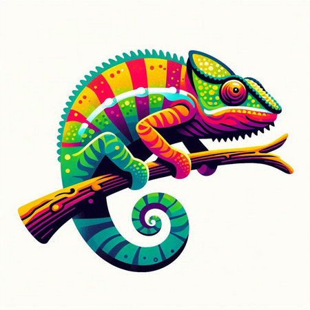 Chameleon on a branch. Vector illustration of chameleon.のイラスト素材
