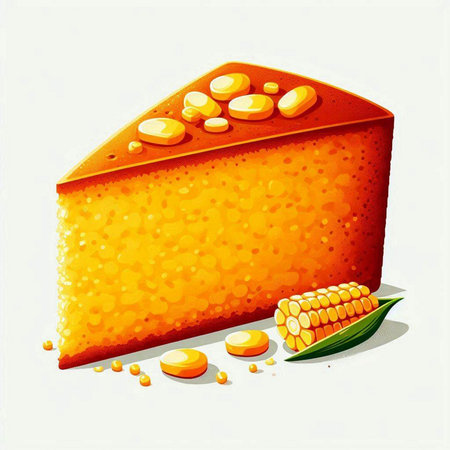 Illustration of a piece of cheese with corn on the cob.のイラスト素材
