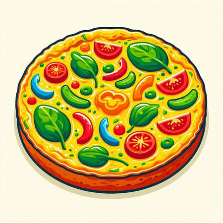 Illustration of pizza with vegetables on a light background. Vector illustrationのイラスト素材