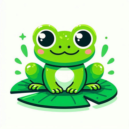 Cute cartoon frog sitting on lotus leaf. Vector illustration.のイラスト素材