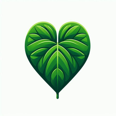 green leaf in shape of heart on white background. vector illustration.のイラスト素材