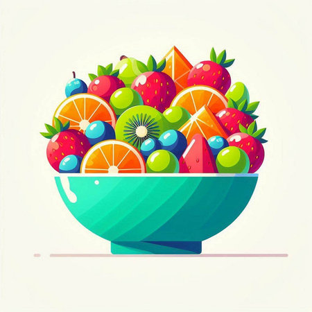 Vector illustration of a bowl full of fruit. Healthy food concept.のイラスト素材