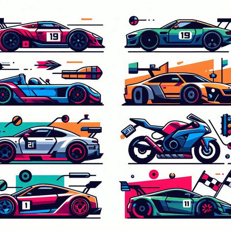 Set of racing cars. Vector illustration in flat style. Set of racing cars.のイラスト素材