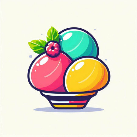 Colorful ice cream with berries in a bowl. Vector illustration.のイラスト素材