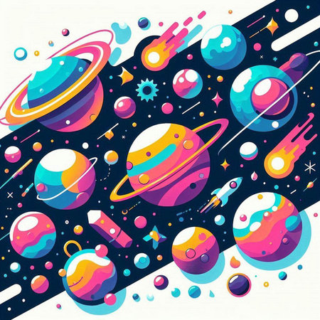 Space background with planets, stars and space objects. Vector illustration.のイラスト素材