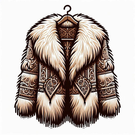 Vector image of a fur coat with an ornament on a white backgroundのイラスト素材