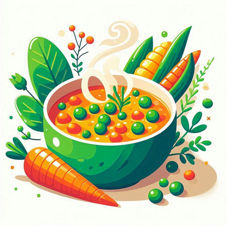 Vegetable soup in a bowl with carrots. Vector illustration.のイラスト素材