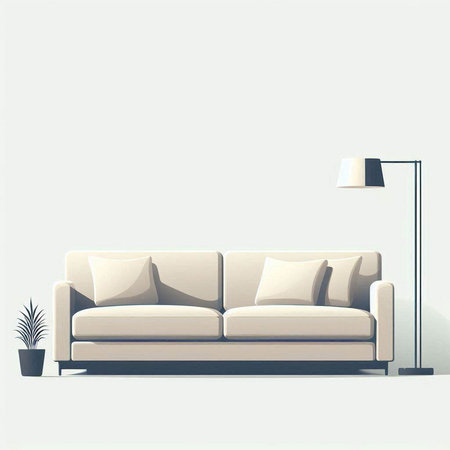 Modern interior design. Comfortable sofa, lamp and plant. 3d renderのイラスト素材