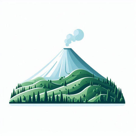 Illustration of a volcano on a white background. Vector illustration.のイラスト素材
