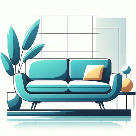 Illustration of a sofa in a modern living room, vector illustrationのイラスト素材