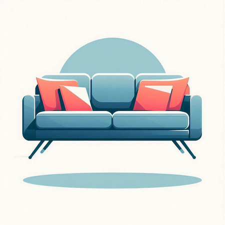 Sofa with pillows. Vector illustration in retro style.のイラスト素材